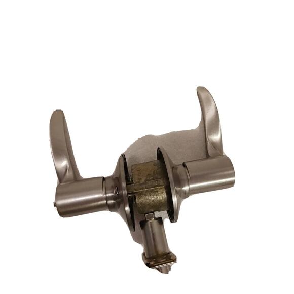 SCHLAGE Keyed SILVER SATIN FINISH Modern FRENCH Entry Lock DOOR KNOB w 2 Keys - Picture 5 of 13